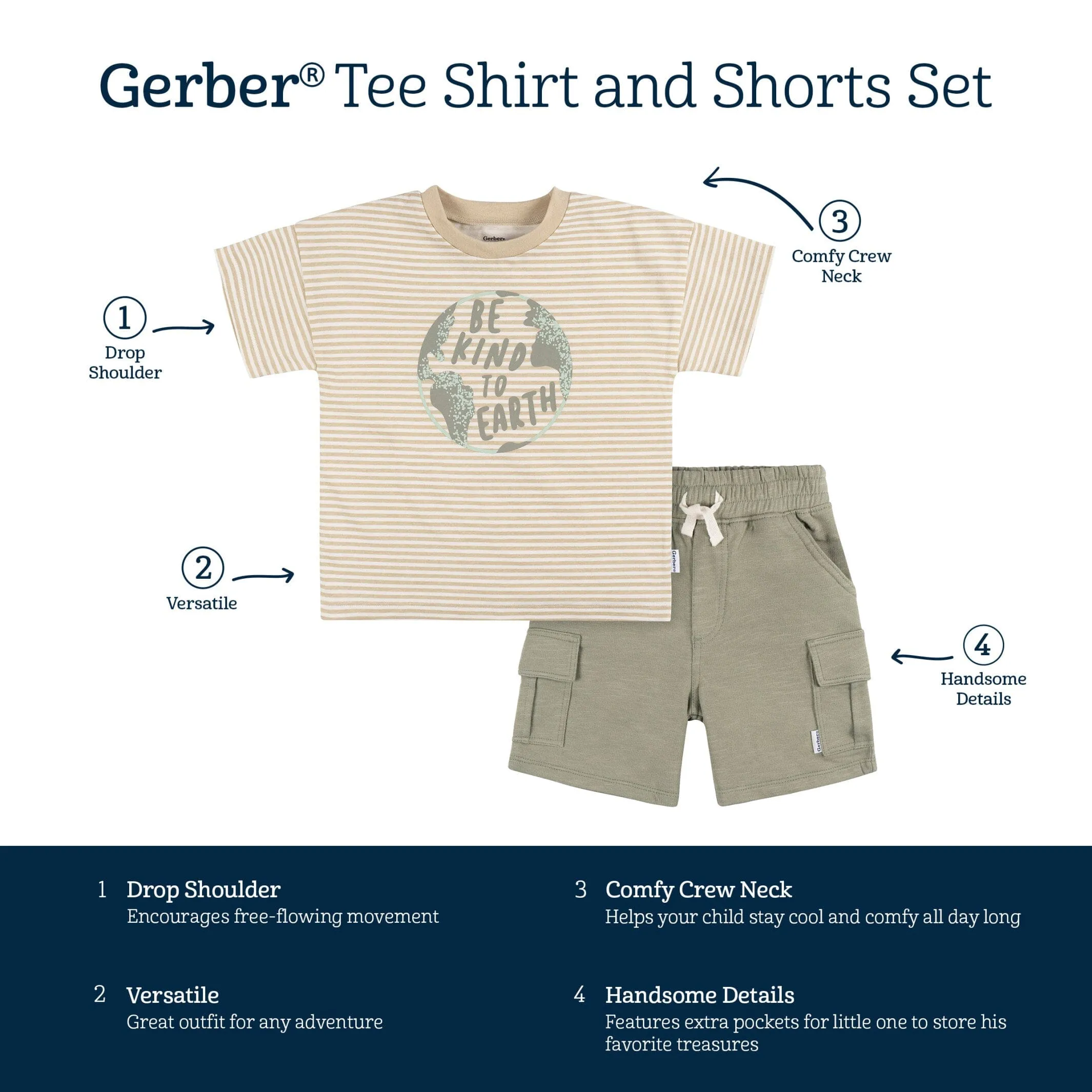 2-Piece Toddler Boys Kind Earth T-Shirt & Cargo Shorts Set