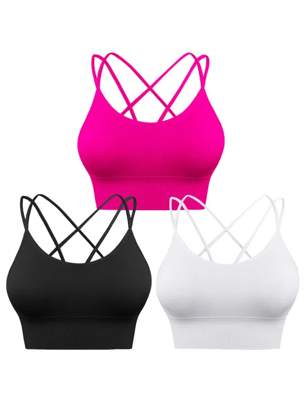 3 Pack Women's Sports Bra Padded Crisscross Activewear