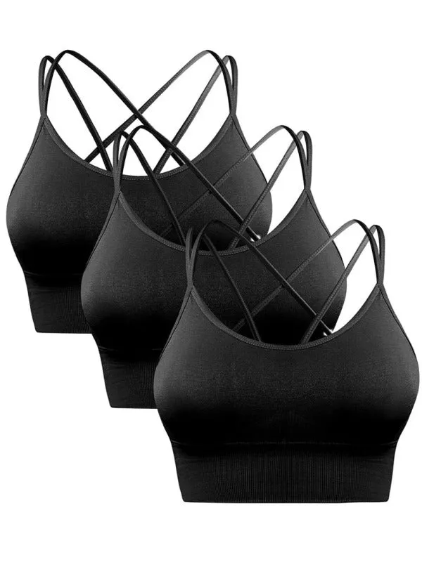 3 Pack Women's Sports Bra Padded Crisscross Activewear