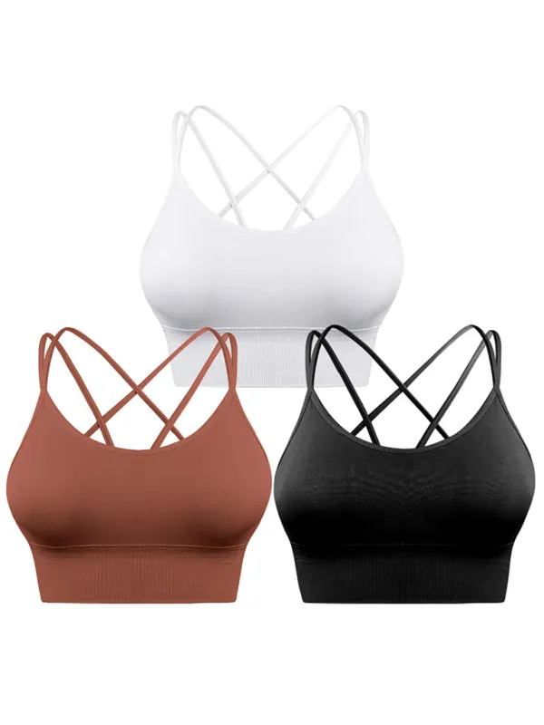 3 Pack Women's Sports Bra Padded Crisscross Activewear