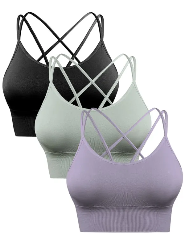 3 Pack Women's Sports Bra Padded Crisscross Activewear