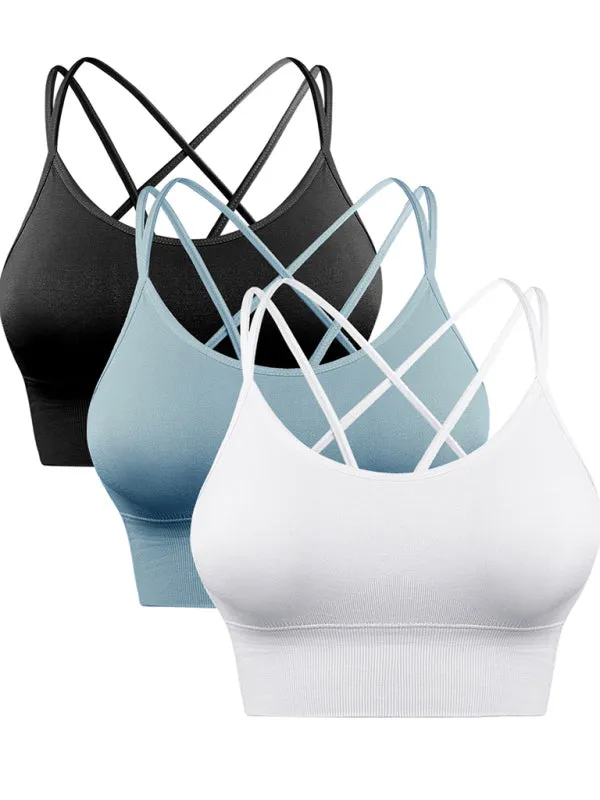 3 Pack Women's Sports Bra Padded Crisscross Activewear