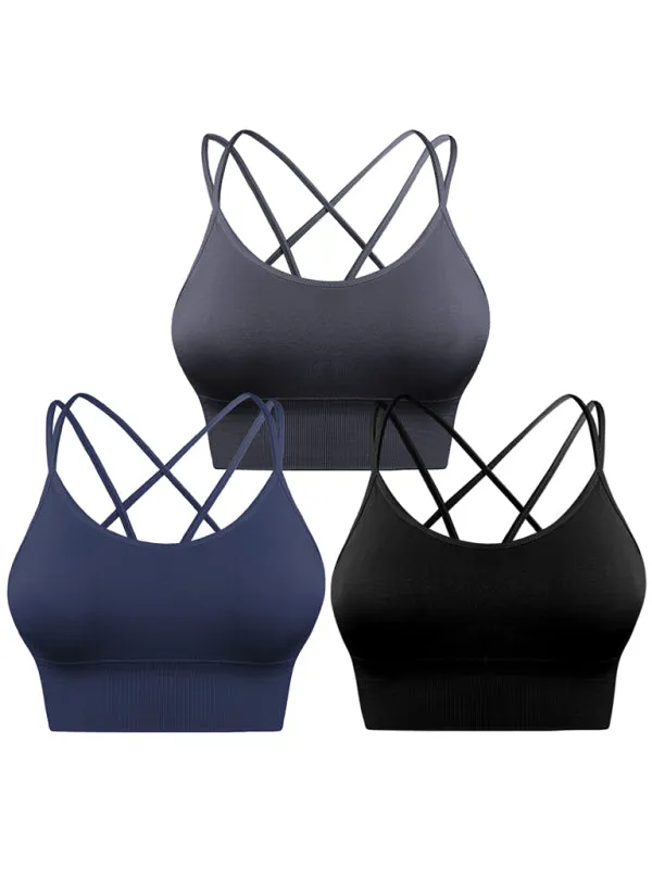 3 Pack Women's Sports Bra Padded Crisscross Activewear