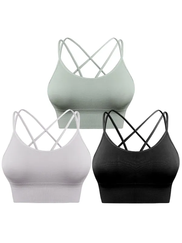 3 Pack Women's Sports Bra Padded Crisscross Activewear