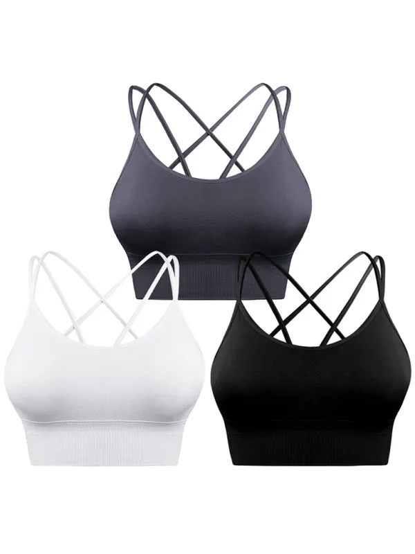 3 Pack Women's Sports Bra Padded Crisscross Activewear