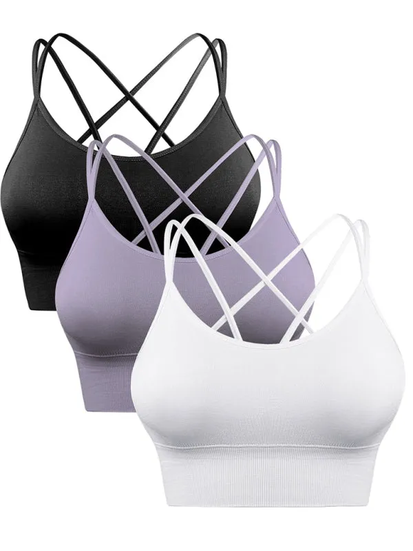 3 Pack Women's Sports Bra Padded Crisscross Activewear