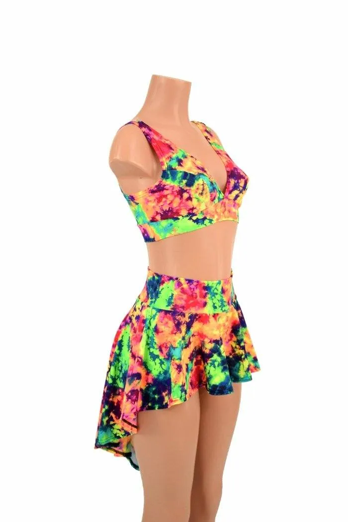 3PC UV GLOW Rave Skirt, Shorts & Bralette Set