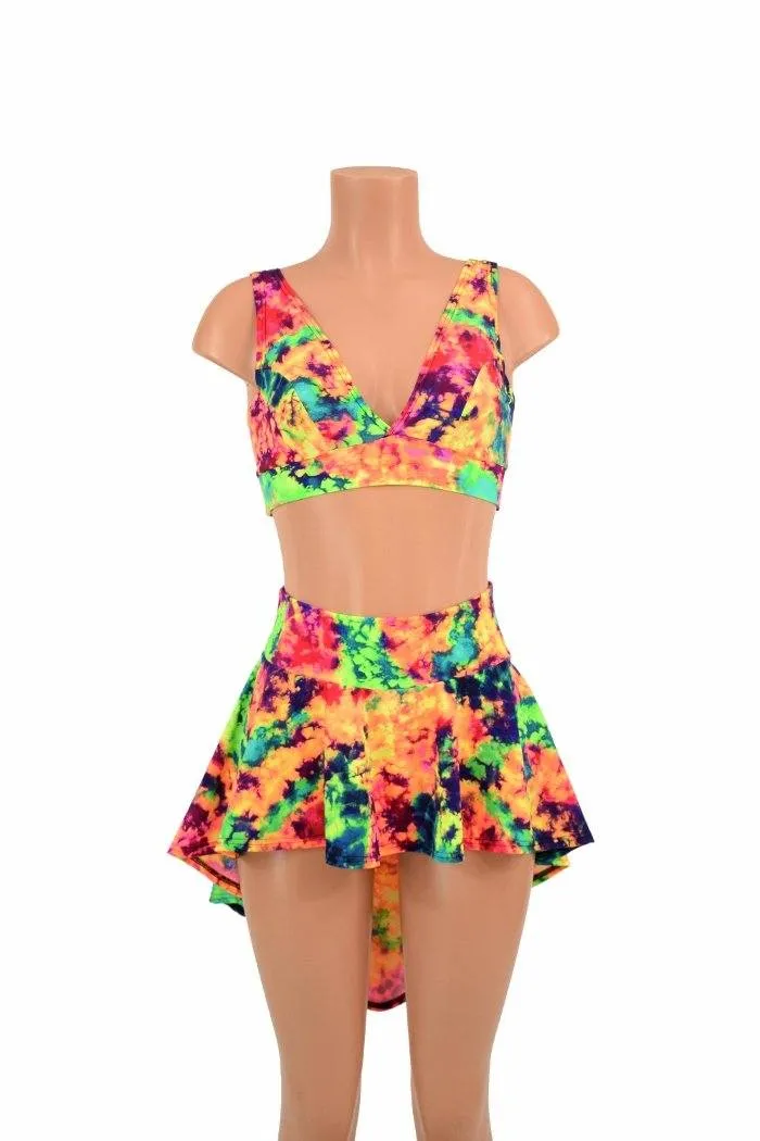 3PC UV GLOW Rave Skirt, Shorts & Bralette Set