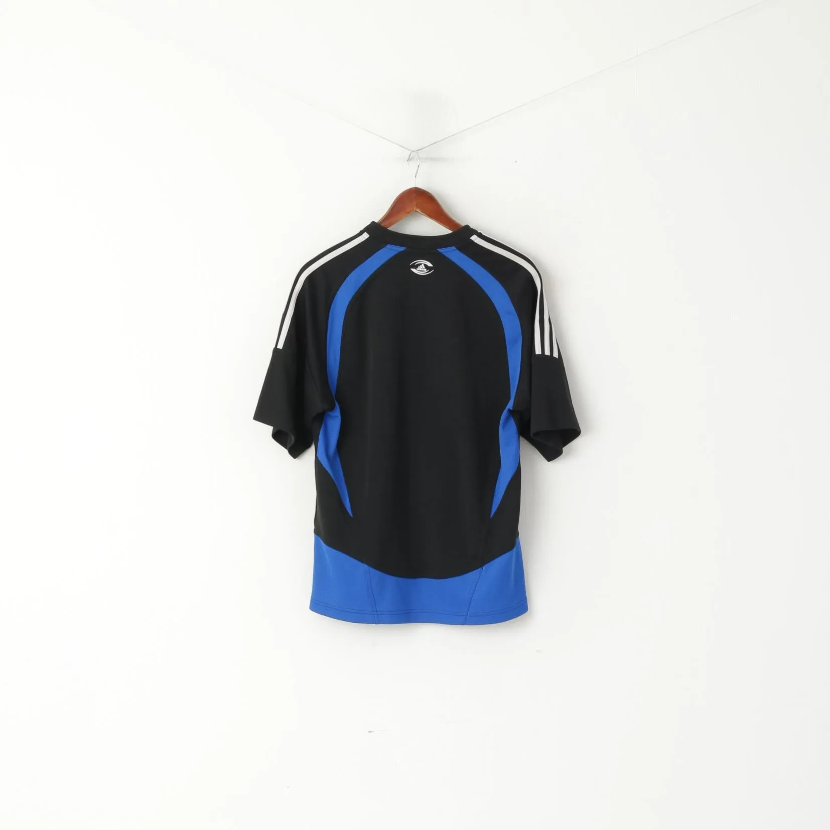 Adidas Men M Shirt Black Vintage Sportswear 3 Stripe Buttoned Neck Short Sleeve Top