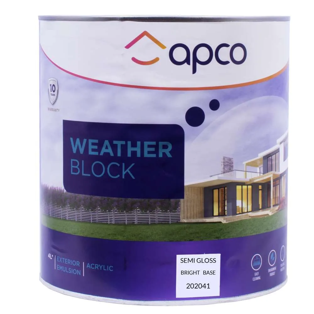 Apco Weatherblock Semi Gloss Acrylic Bright Base 4L