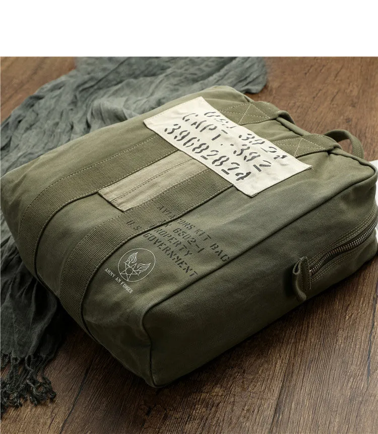 Army Green Canvas Mens Pilot Handbag Canvas WWII Bag Canvas Army Vertical Weekender Bag Travel Bag for Men