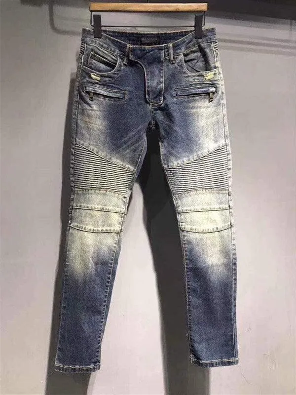 Balmain Biker distressed Fitted  Jeans - Blue