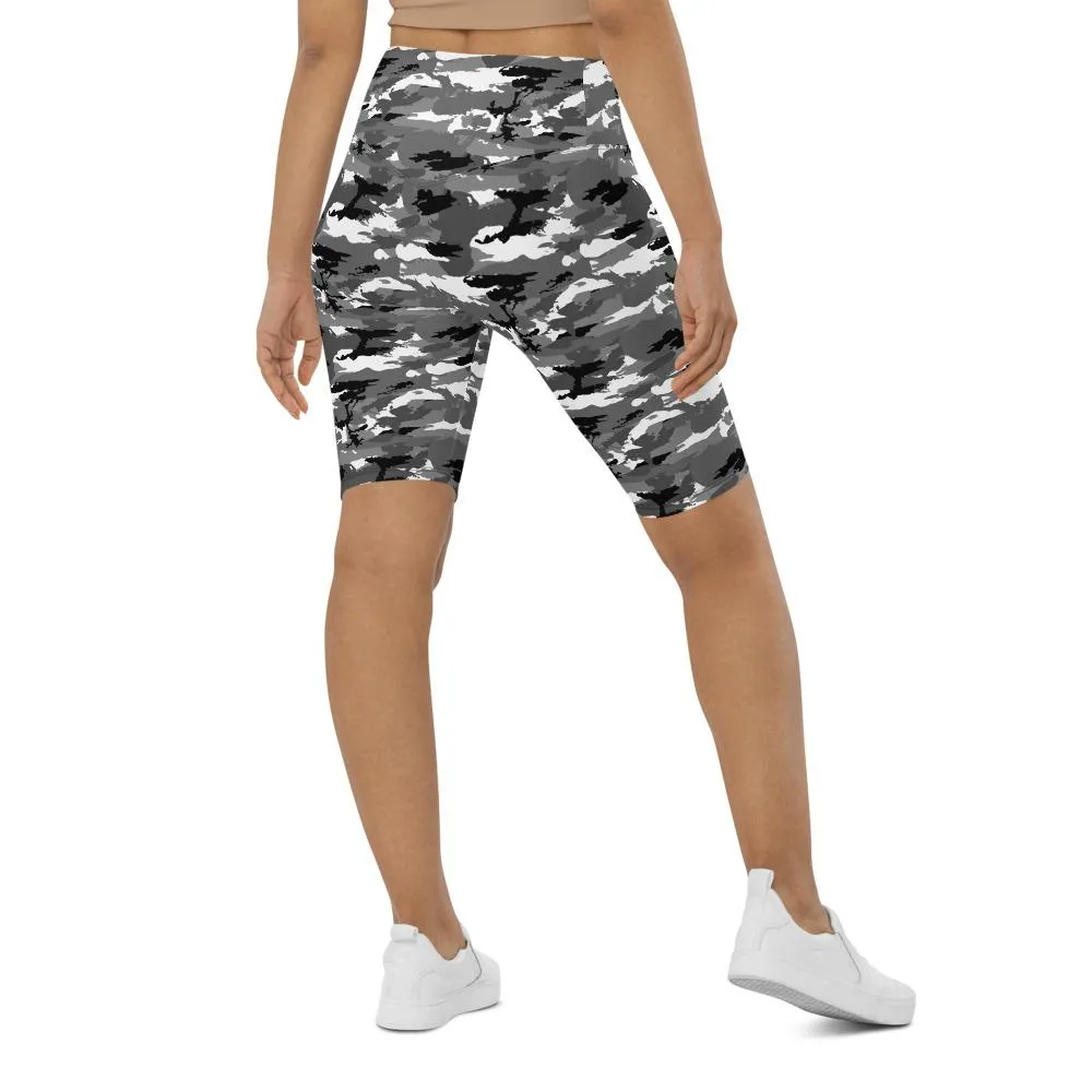 Black & White Camo Bike Shorts