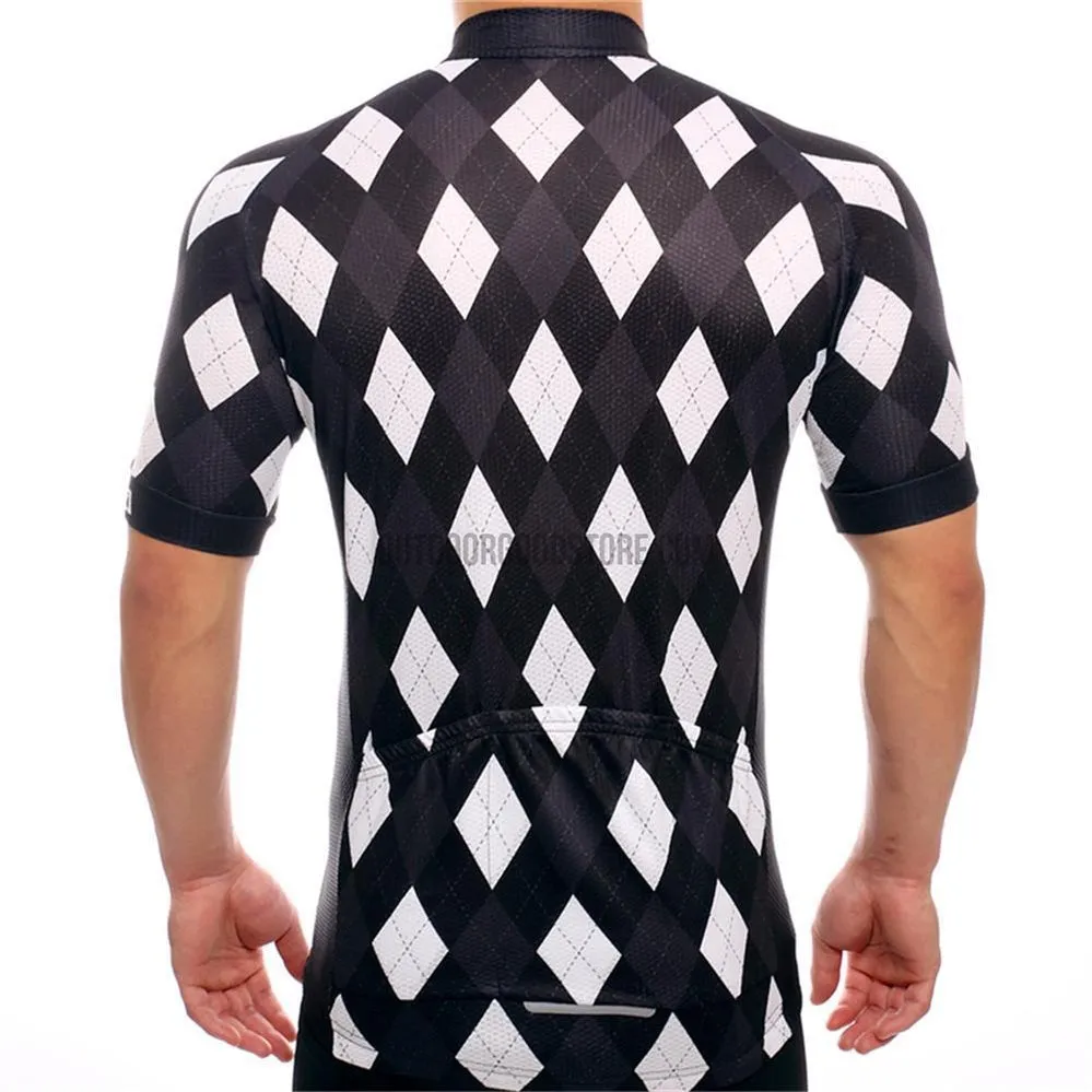 Black White Diamonds Mosaic Pattern Retro Cycling Jersey