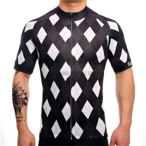 Black White Diamonds Mosaic Pattern Retro Cycling Jersey