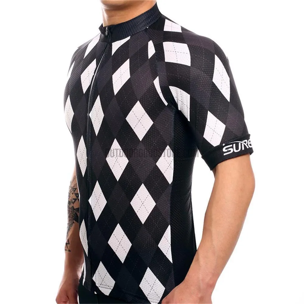 Black White Diamonds Mosaic Pattern Retro Cycling Jersey