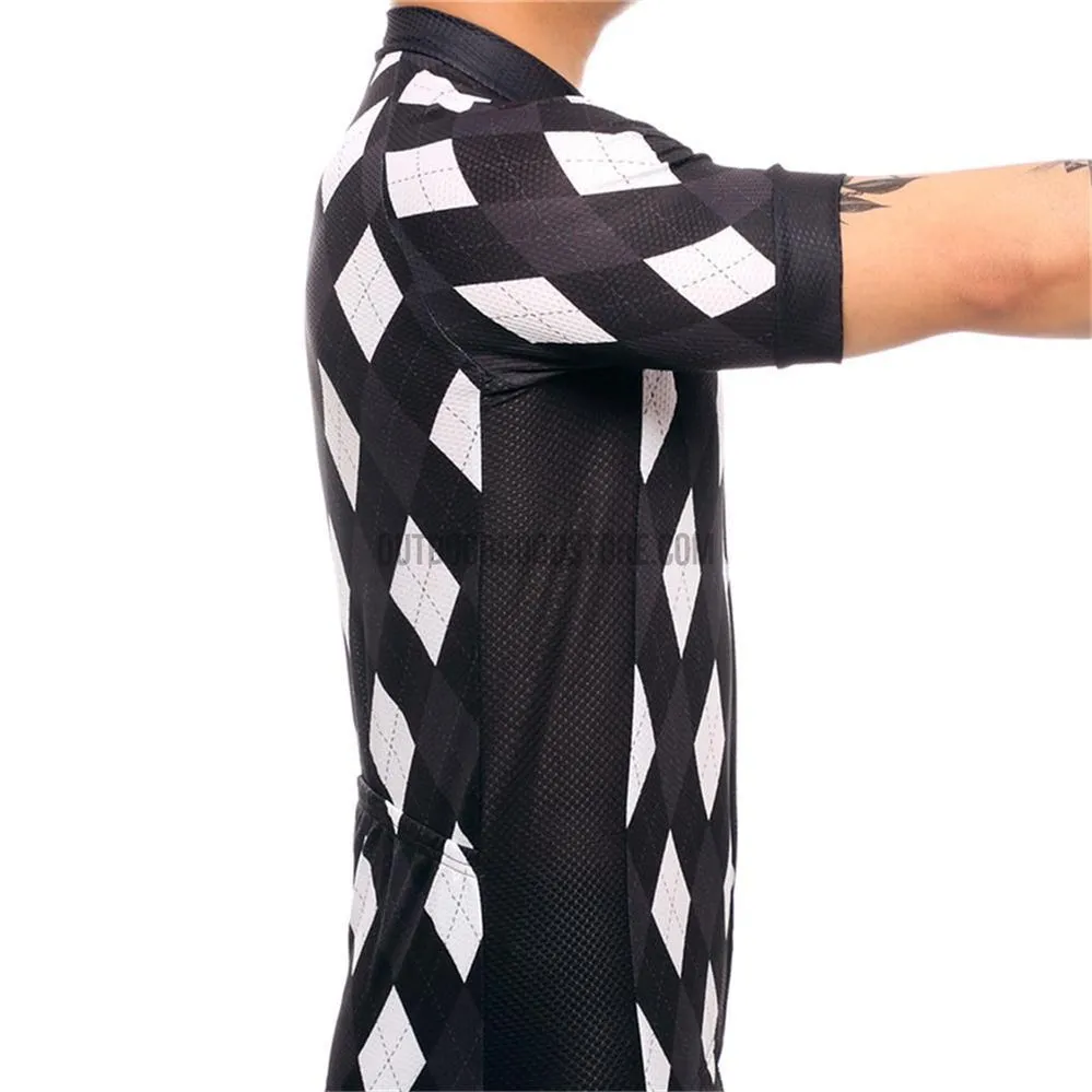 Black White Diamonds Mosaic Pattern Retro Cycling Jersey