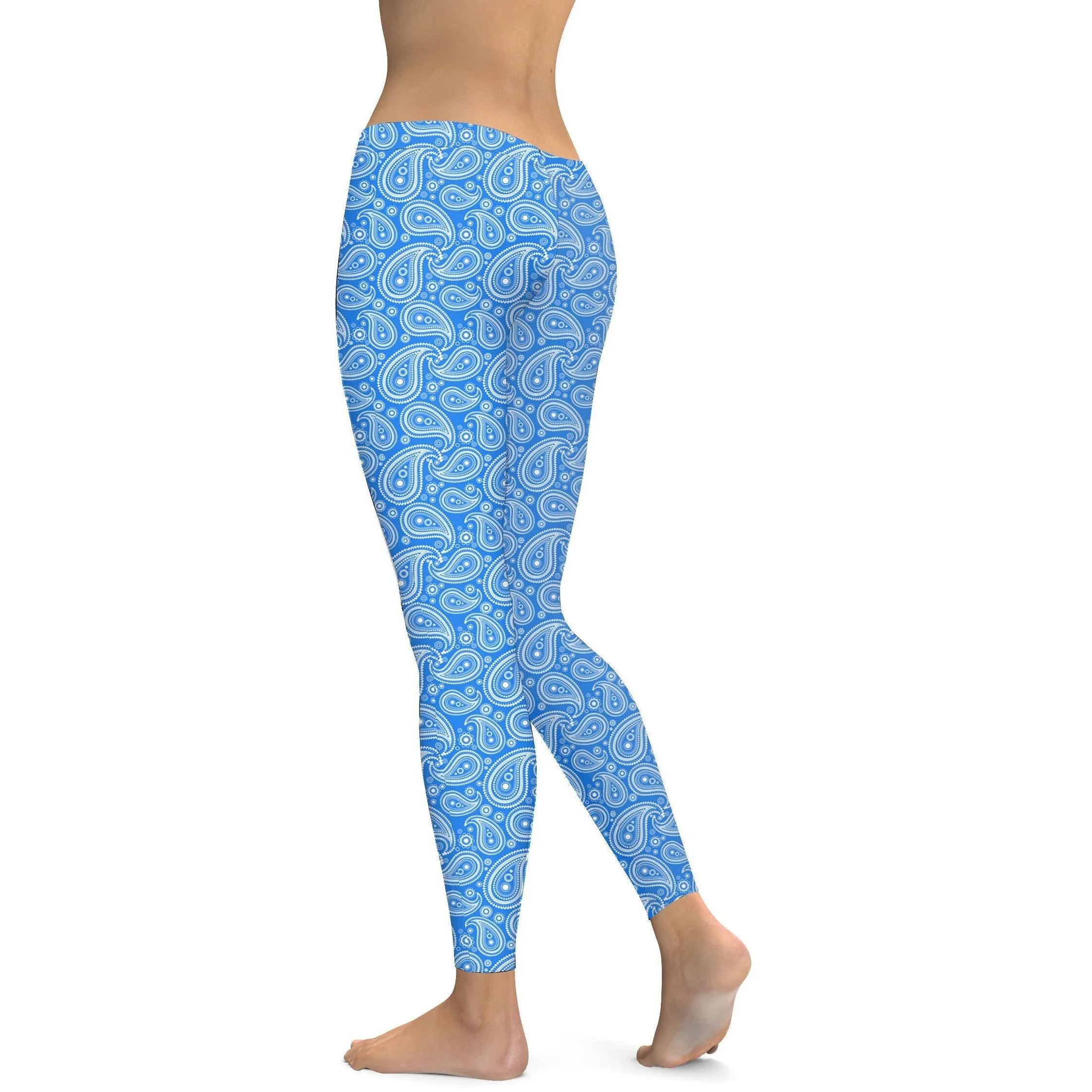 Blue & White Paisley Leggings