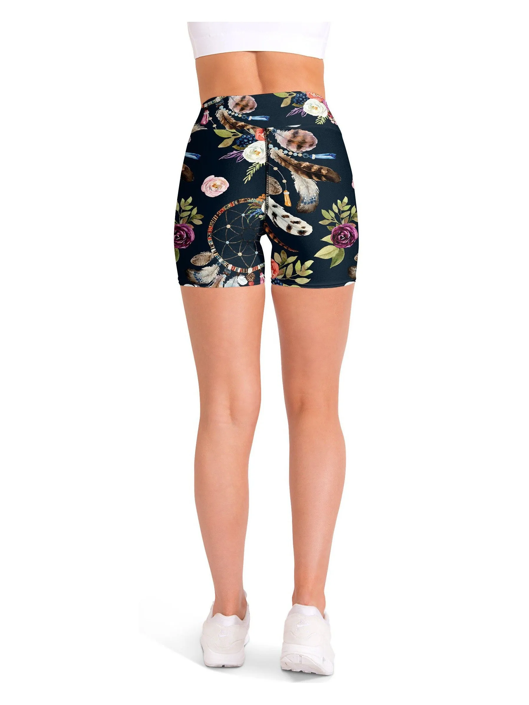 Boho Dreamcatcher and Flowers Yoga Shorts