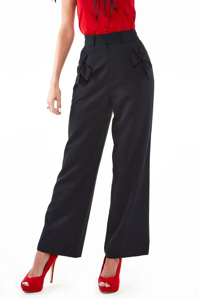 Bow Pocket Black Smart Trousers