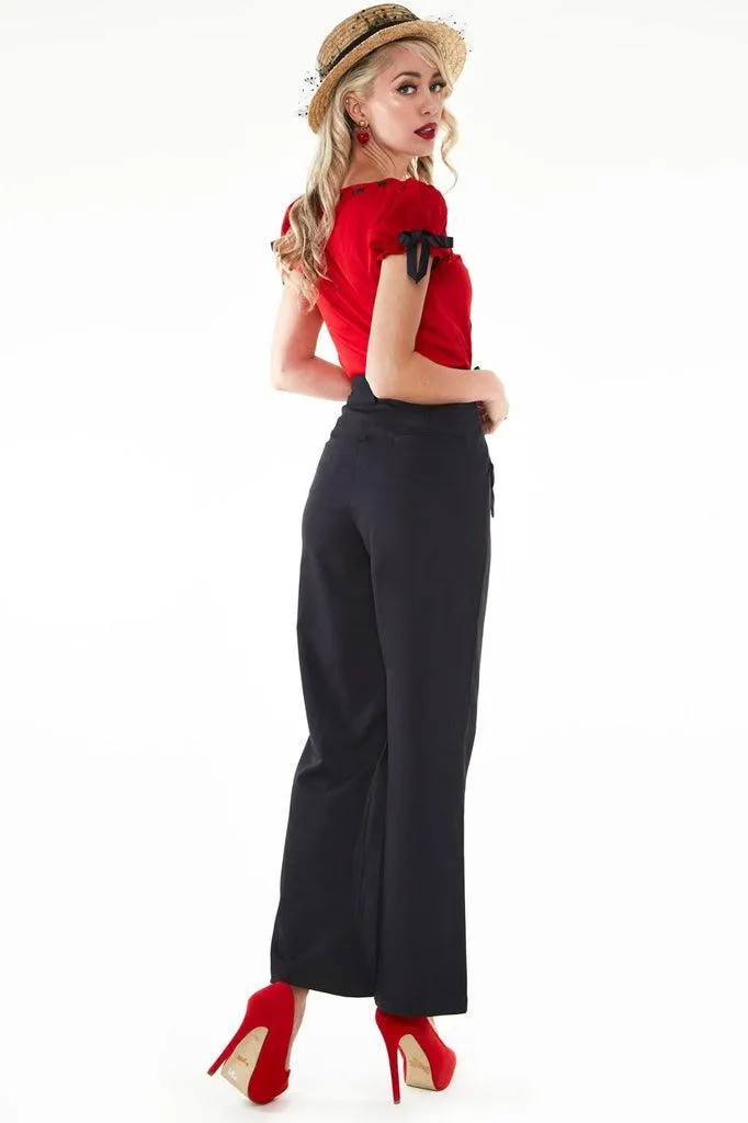 Bow Pocket Black Smart Trousers