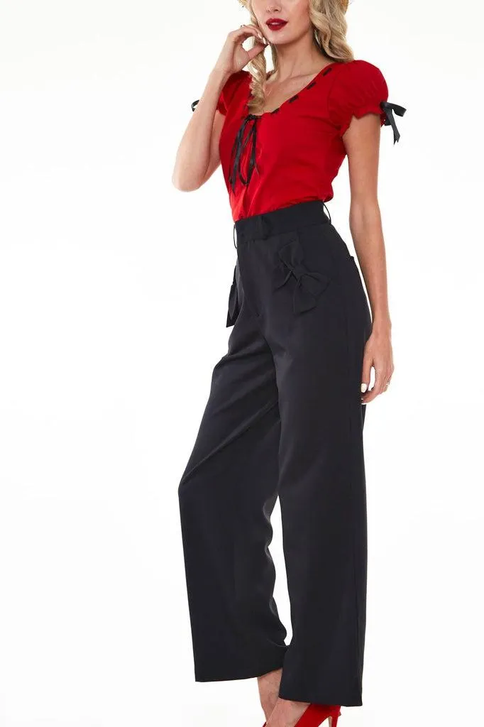 Bow Pocket Black Smart Trousers