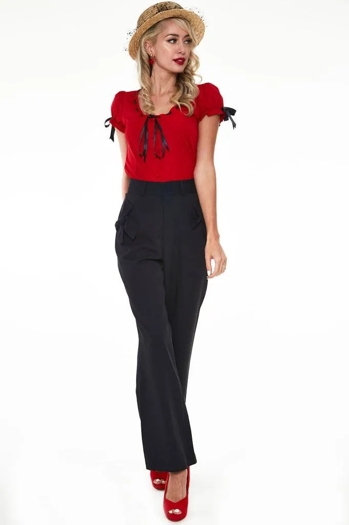 Bow Pocket Black Smart Trousers