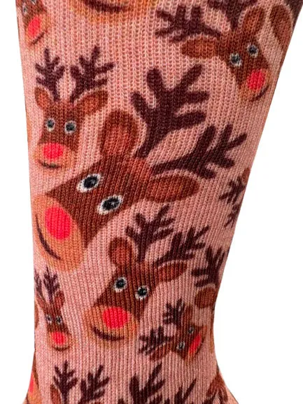 Christmas and Hanukkah Holiday Colorful CoolMax Crew Socks for Men & Women - Rudolph The Red-Nosed Reindeer