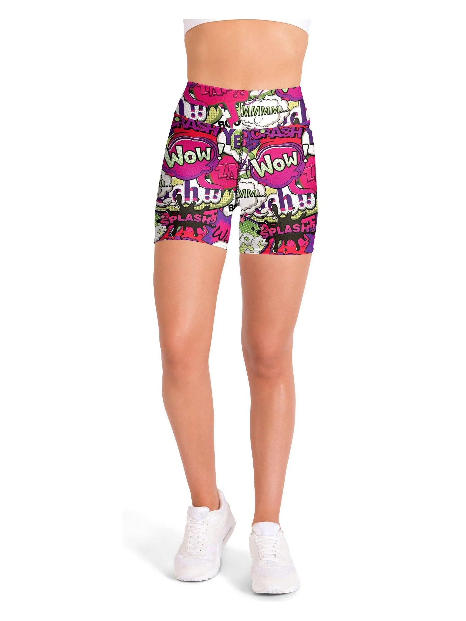 Comic Book Bubbles Pink Yoga Shorts