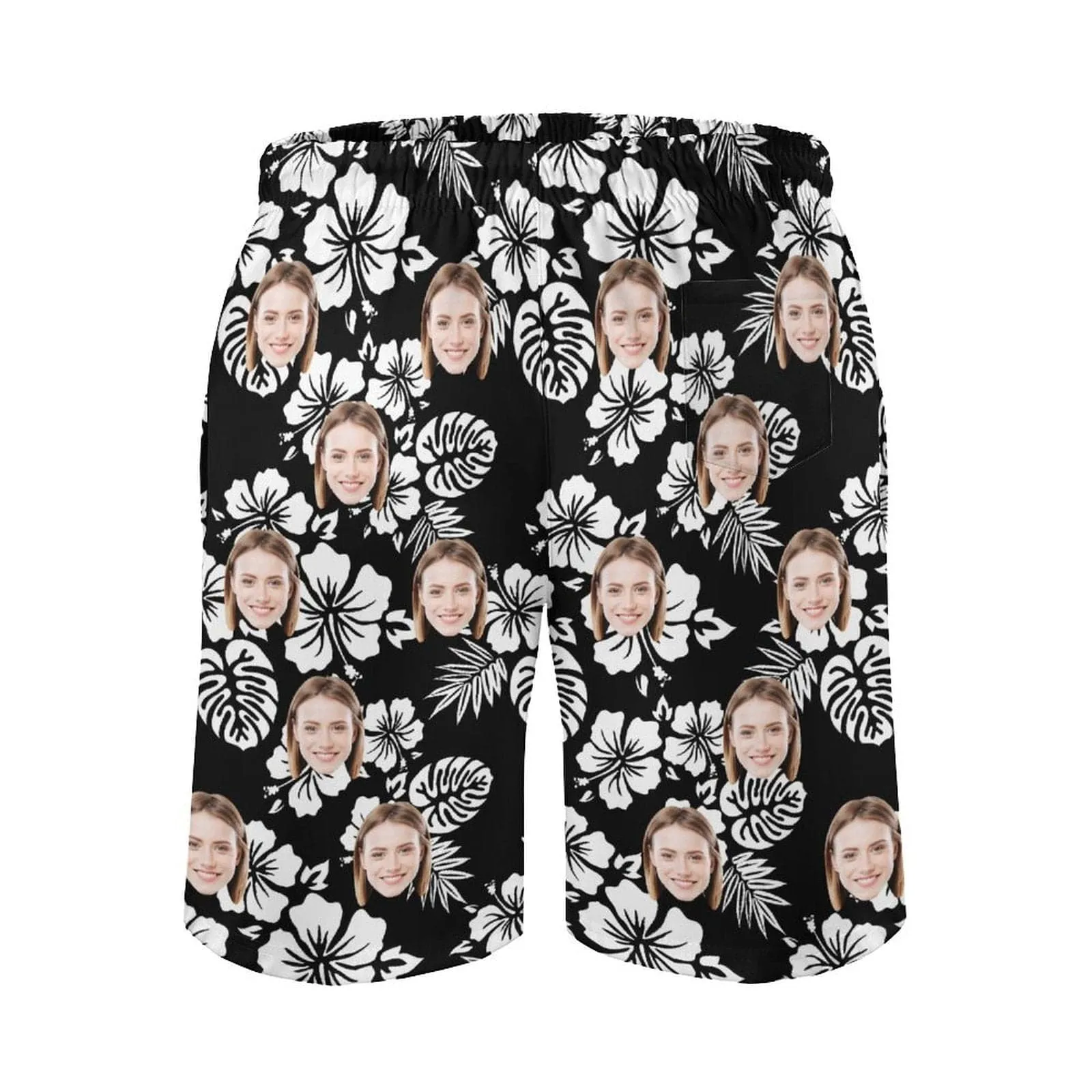 Couple Matching Beach Shorts&One Piece Swimsuit Custom Face Flowers Personalized Photo Men's Quick-drying Beach Shorts