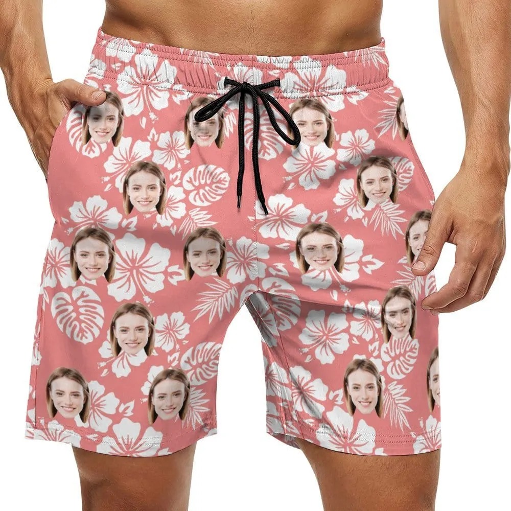 Couple Matching Beach Shorts&One Piece Swimsuit Custom Face Flowers Personalized Photo Men's Quick-drying Beach Shorts