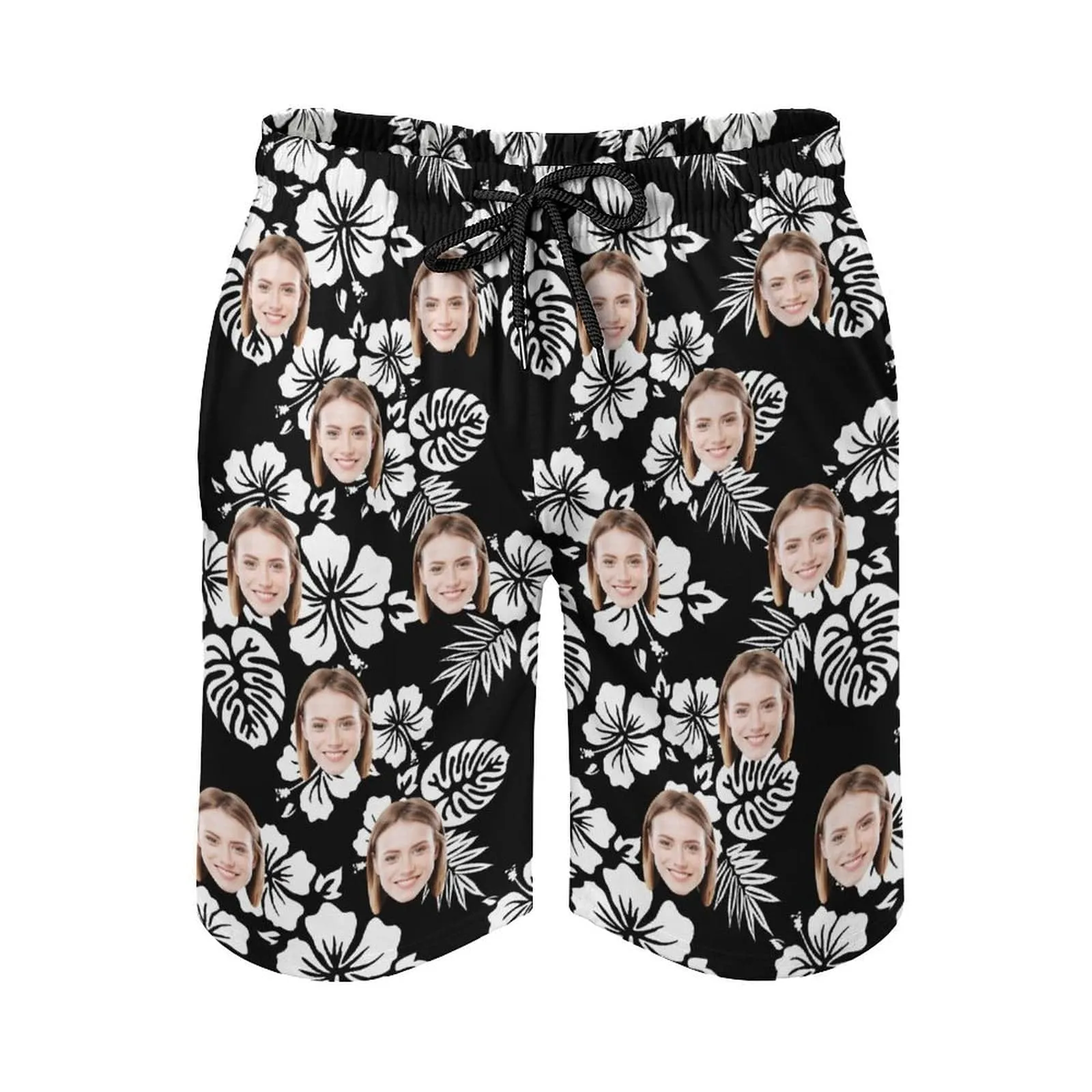 Couple Matching Beach Shorts&One Piece Swimsuit Custom Face Flowers Personalized Photo Men's Quick-drying Beach Shorts