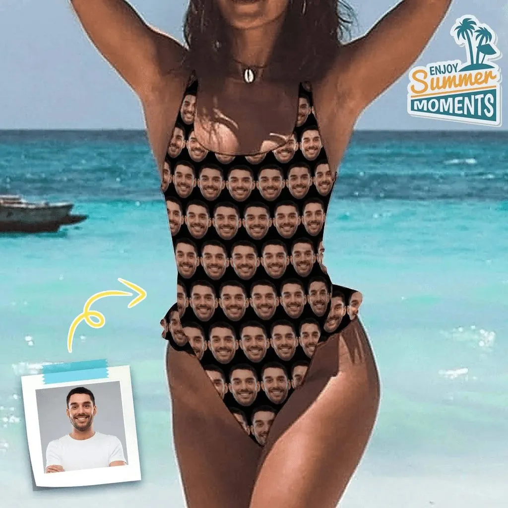 Couple Matching Beach Shorts&One Piece Swimsuit Custom Face Show My Love Personalized Photo Men's Quick-drying Beach Shorts