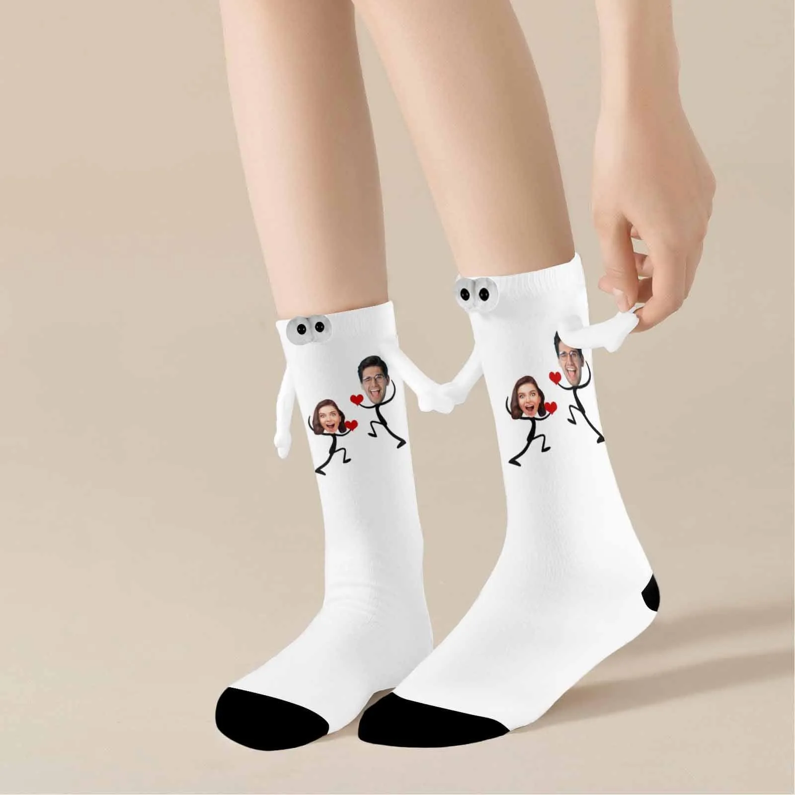 Custom Couple Face Magnetic Holding Hands Socks Suction Funny Big Eye Socks Valentine's Day Gift