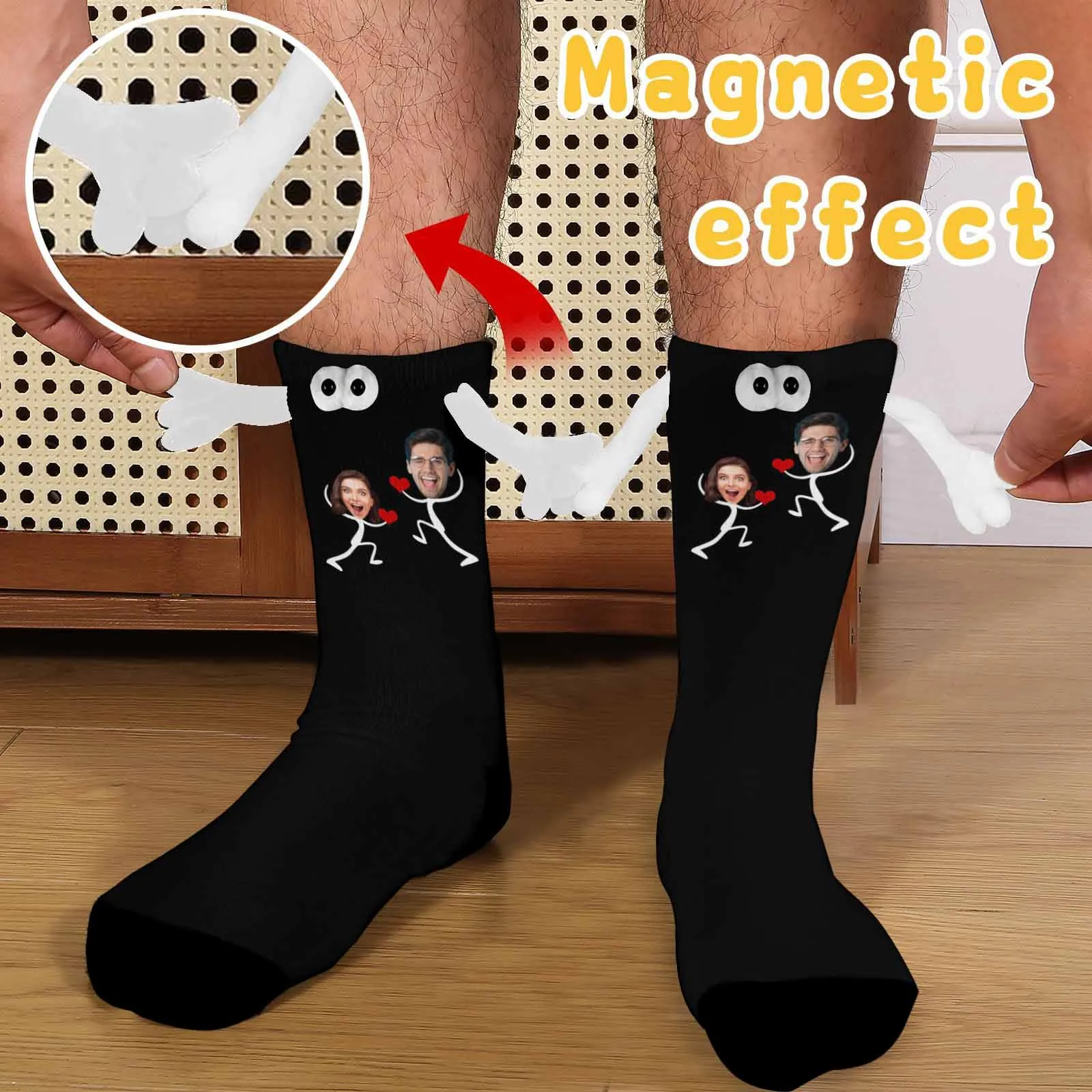 Custom Couple Face Magnetic Holding Hands Socks Suction Funny Big Eye Socks Valentine's Day Gift