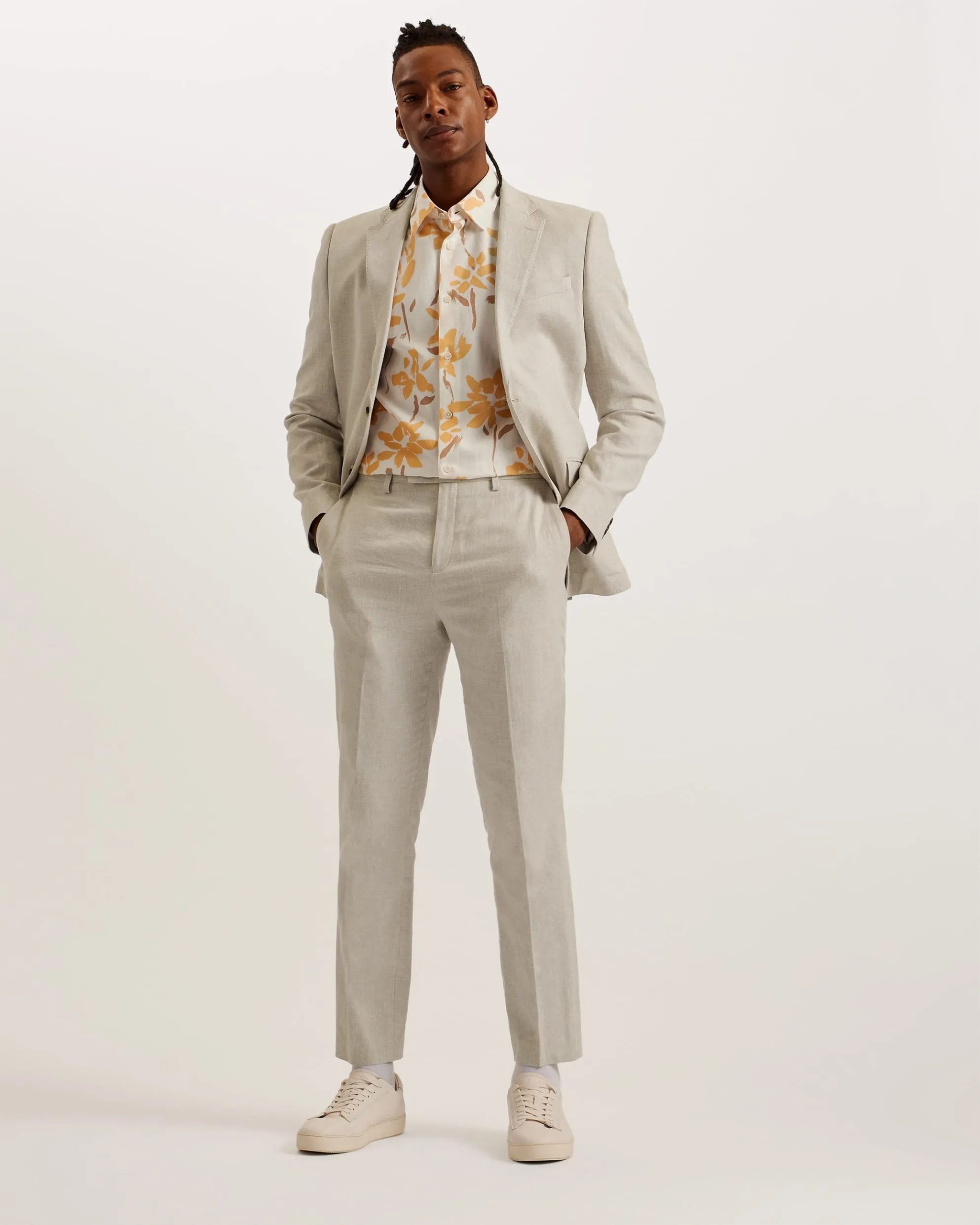 Damaskt Slim Fit Linen Tailored Trousers Natural