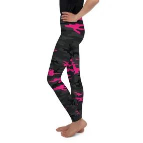 Dark Pink Camo Youth Leggings