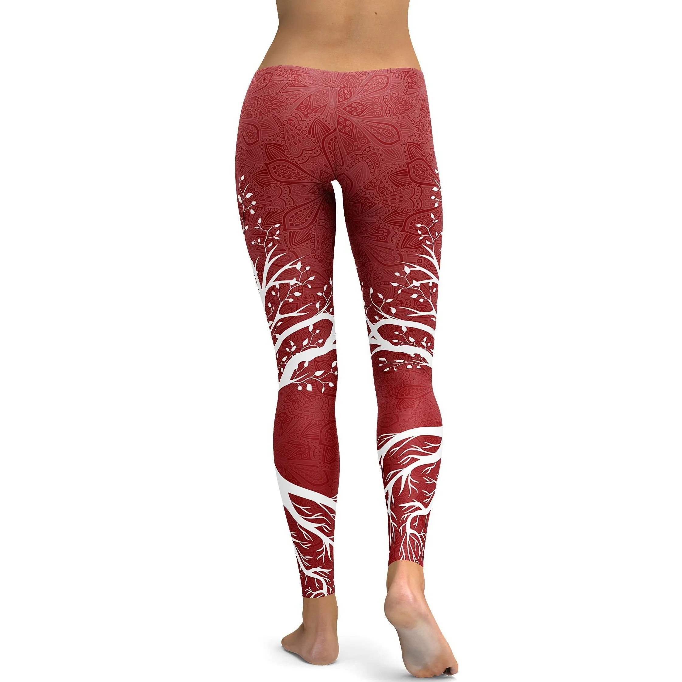 Deep Red Tree of Life Leggings