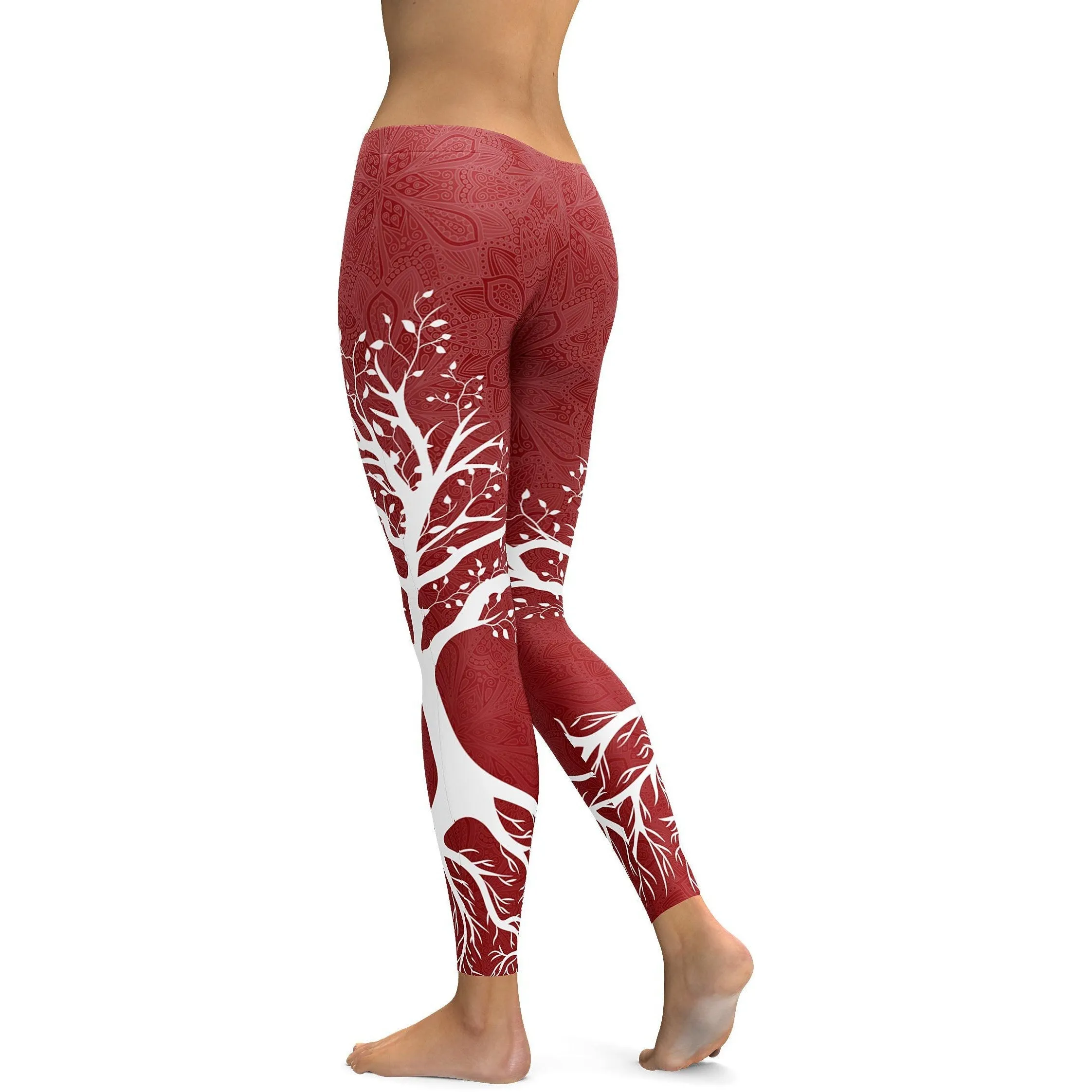 Deep Red Tree of Life Leggings