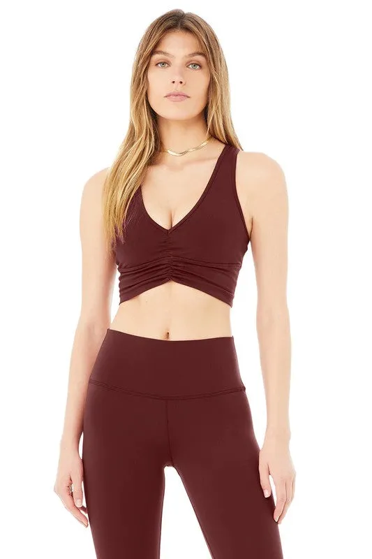 Deep V Drawstring Sports Bra Buttery Soft Fabric