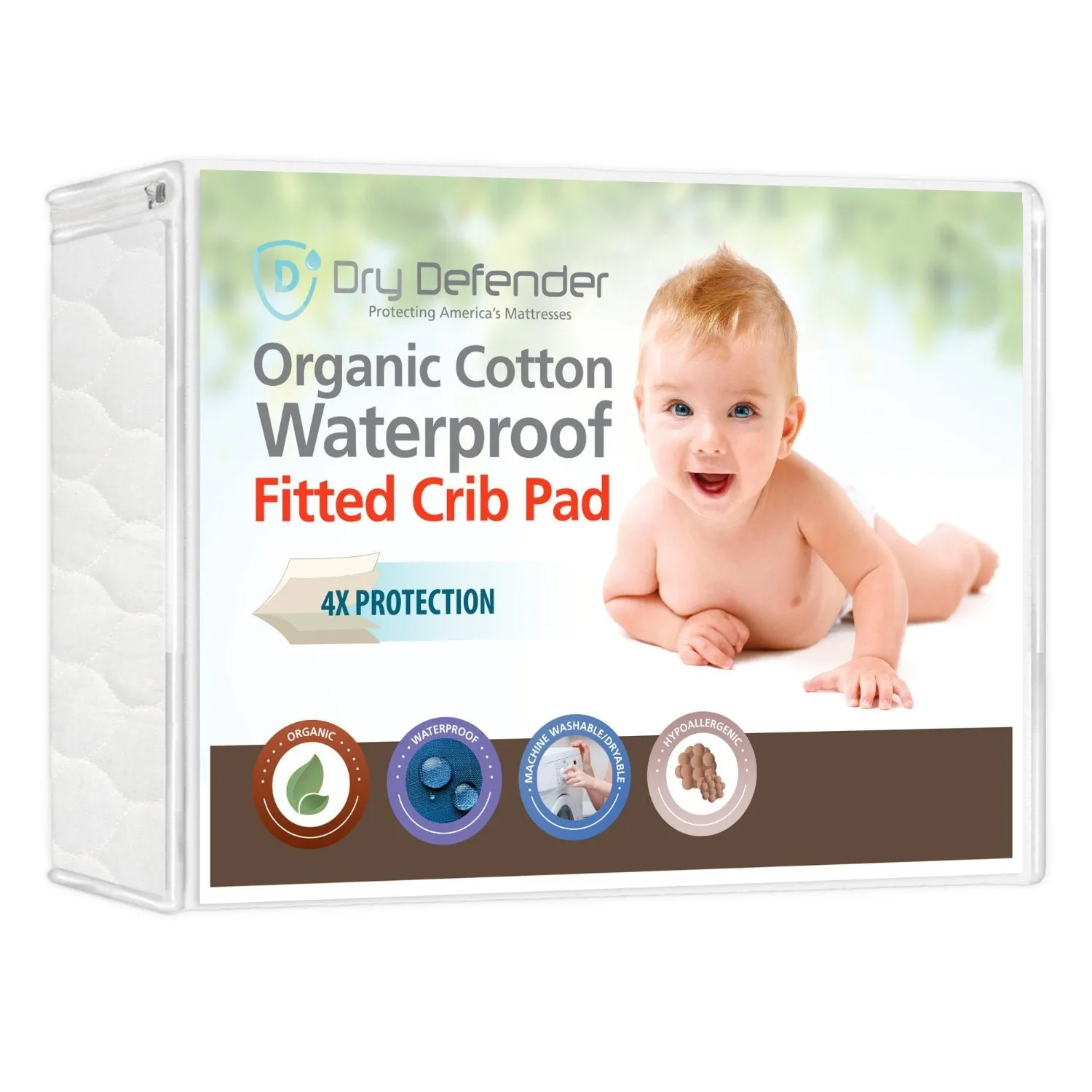 Dry Defender Organic Cotton Waterproof Crib Pad