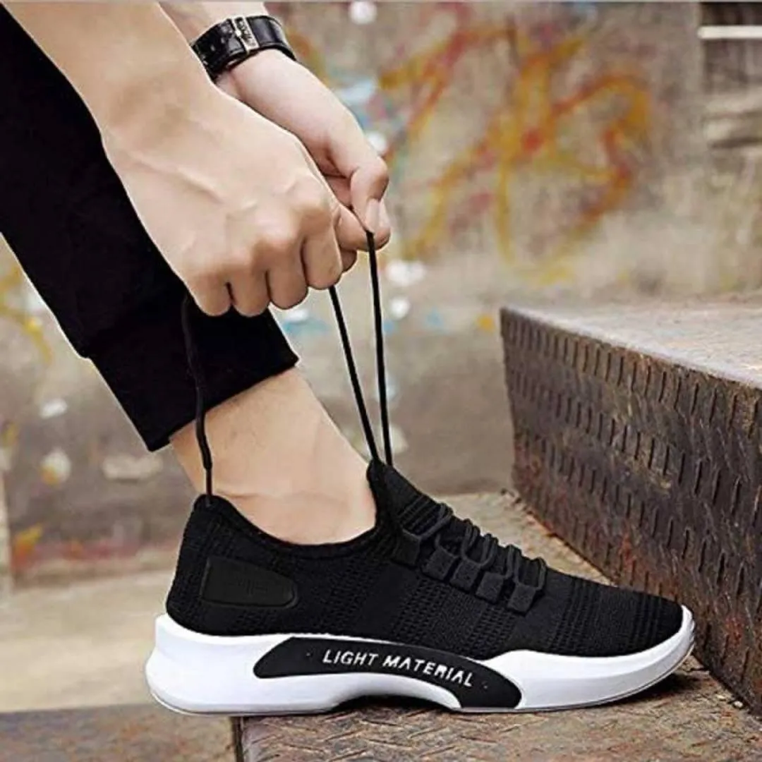 Elegant Black Mesh Solid Sports Shoes For Men