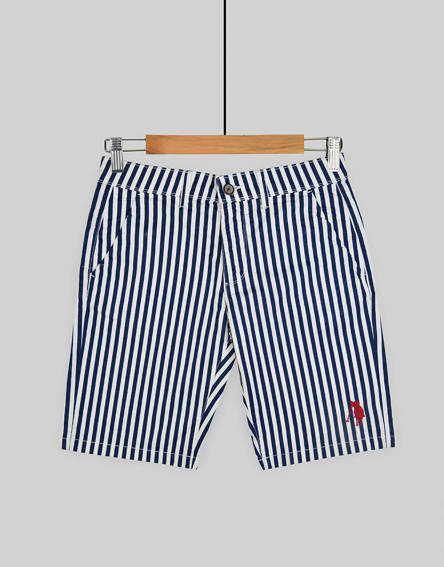 FDQ Men's P-Club Striped Cotton Shorts - Blue Stripe