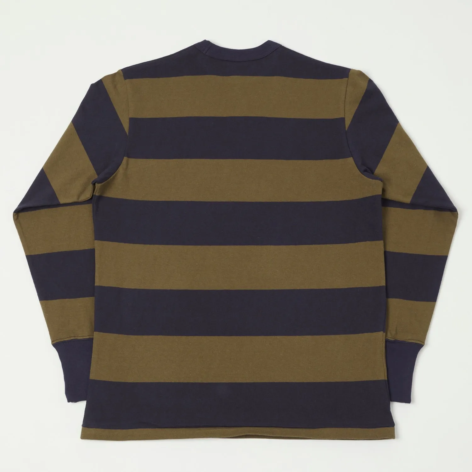 Freewheelers Horizontal Stripe Set-In Long Sleeve Tee - Navy/Khaki