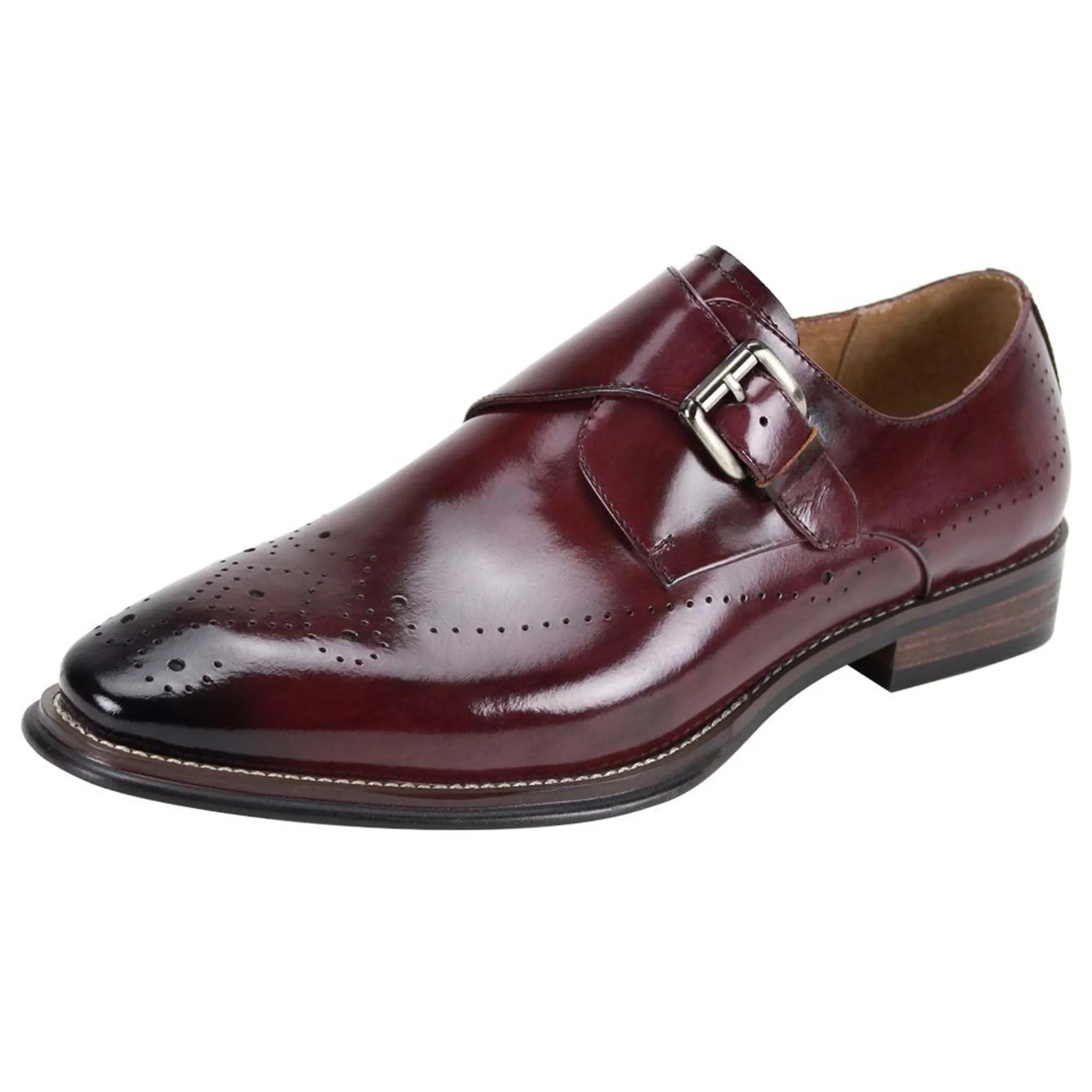 Gio Burgundy Leather Monk Strap Shoes