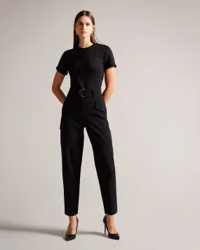 Graciej High Waisted Belted Tapered Cargo Pants Black