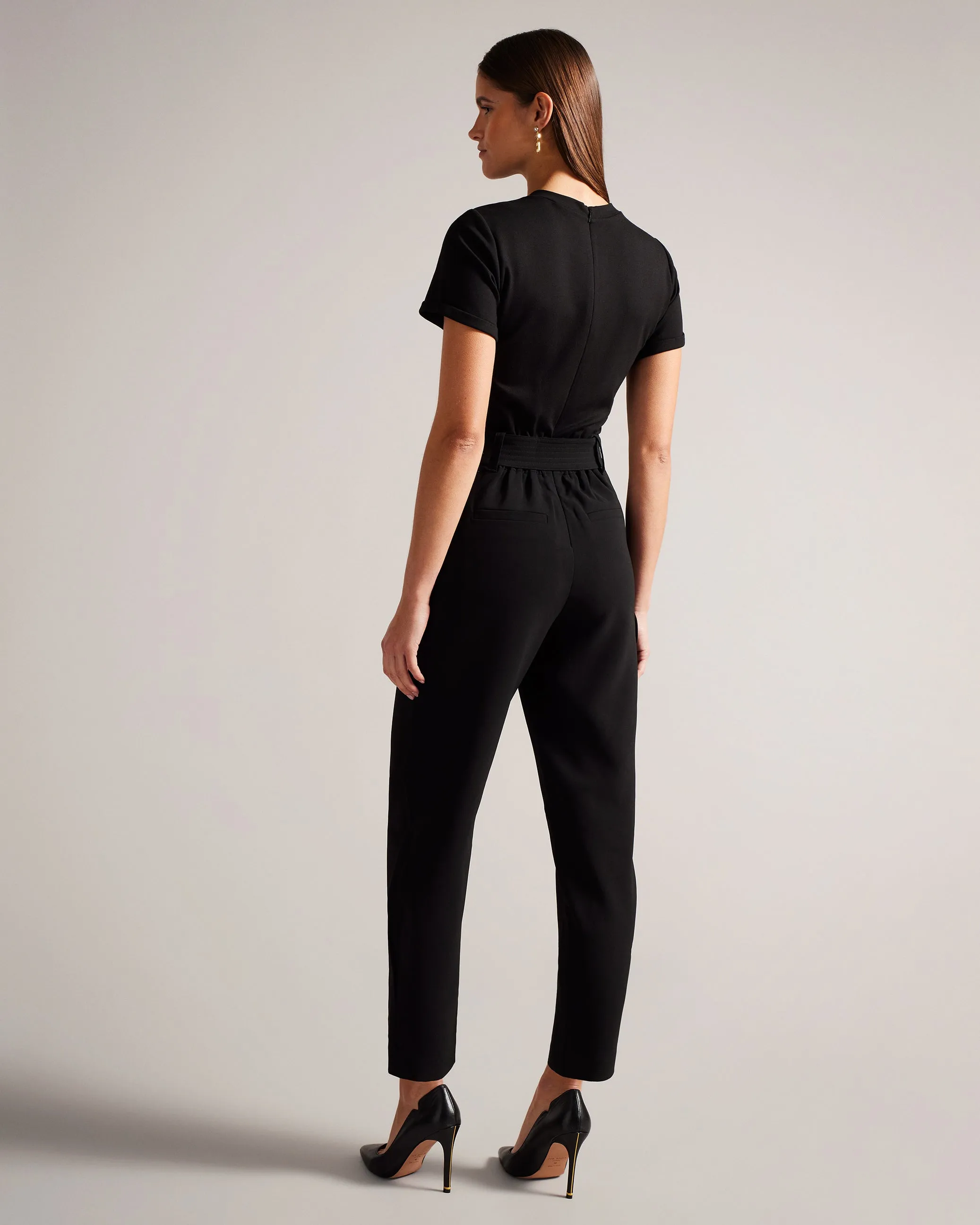 Graciej High Waisted Belted Tapered Cargo Pants Black