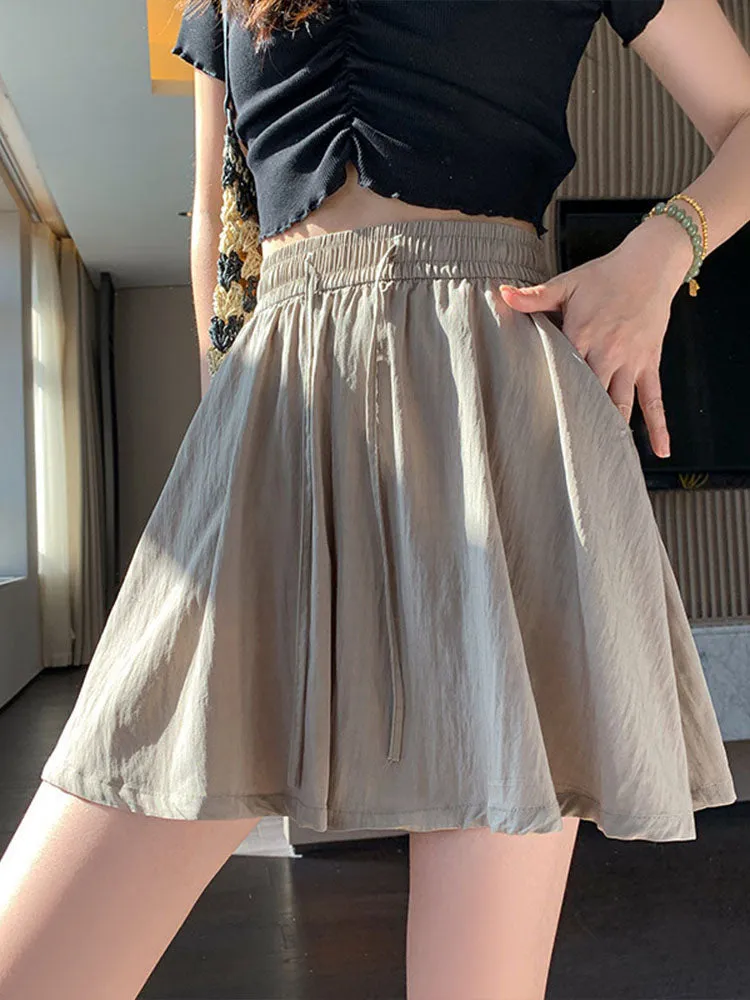 Gray Ice Silk High Waist Wide-Leg Sports Shorts