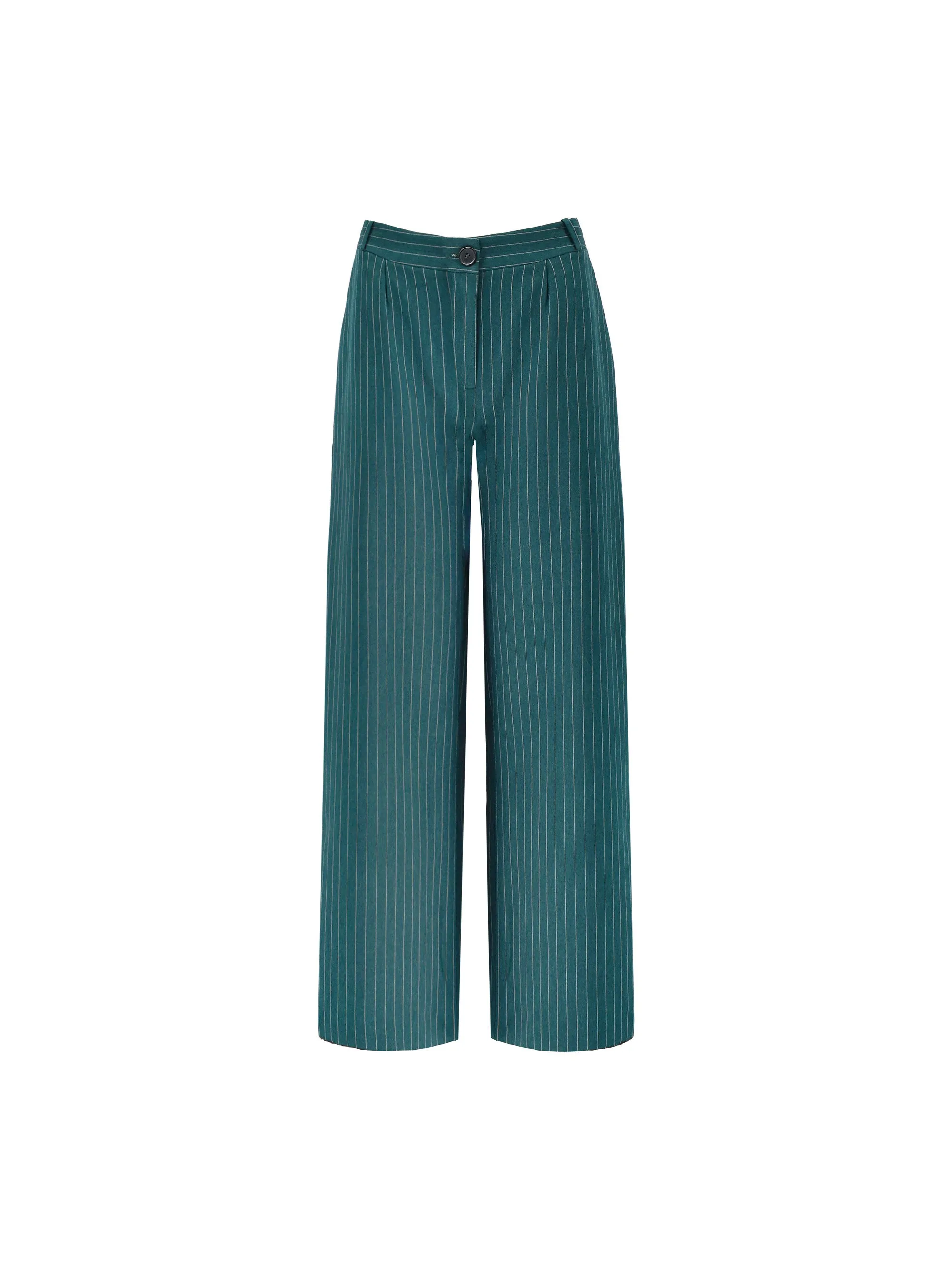 Green Wide Leg Pinstripe Trousers