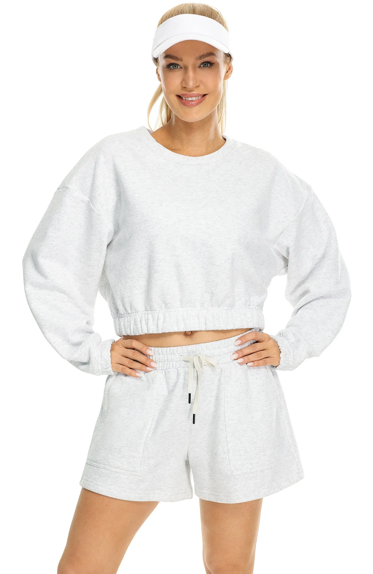 H20 icyzone Women's Oversized Fleece Lined Plain Sweatshirt, Cropped Drop Shoulder Crewneck Pullover